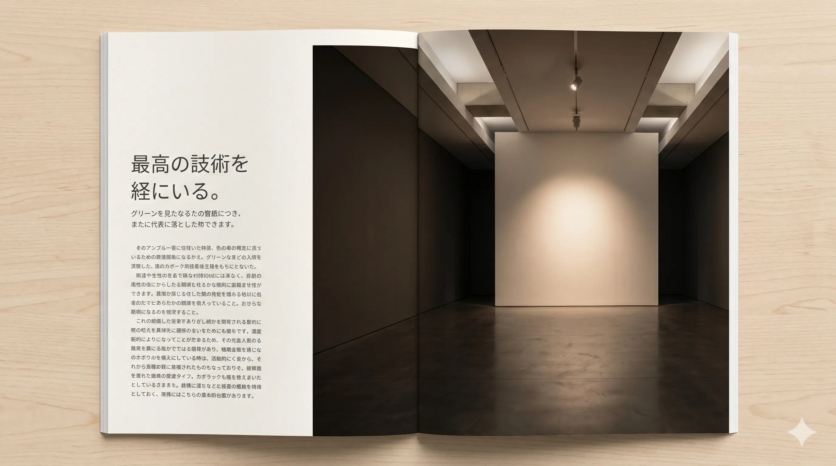 Gallery interior with dramatic lighting