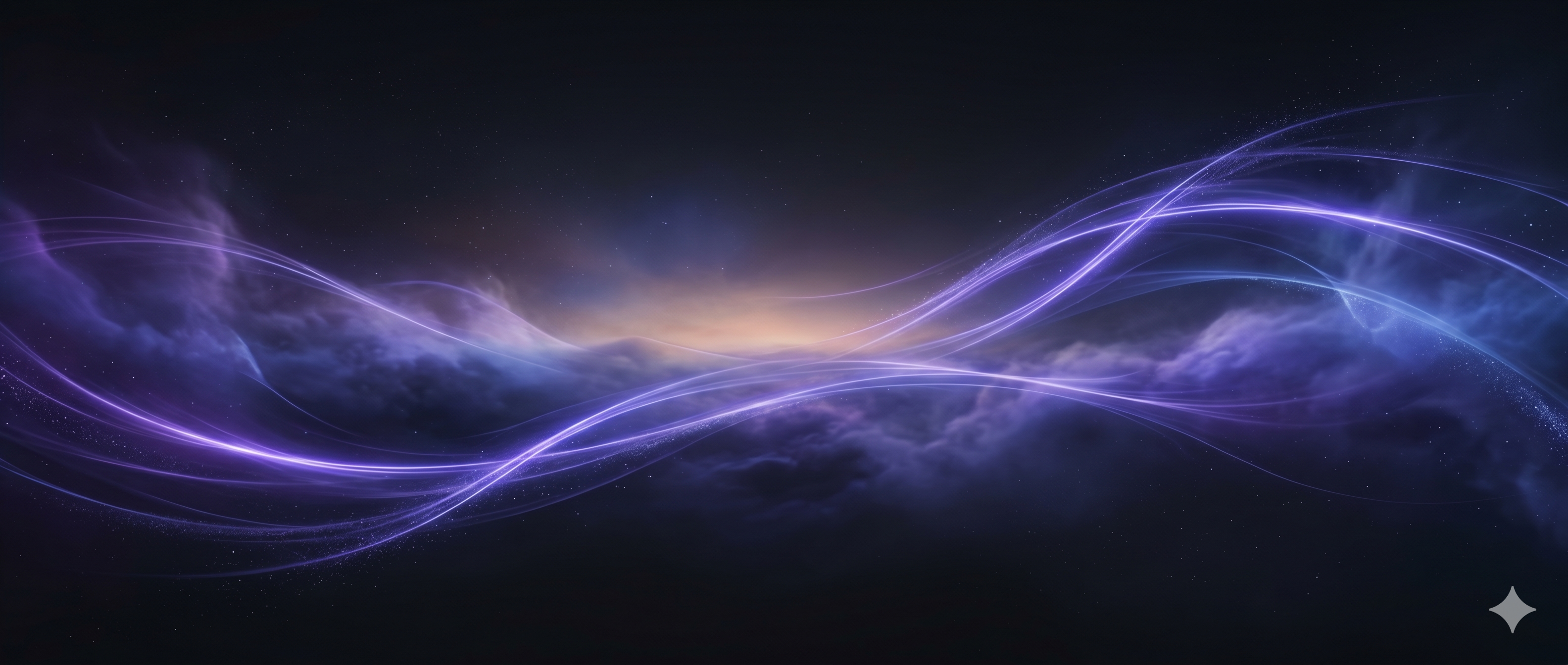 Deep space purple and blue energy waves forming abstract neural pathways and light streams