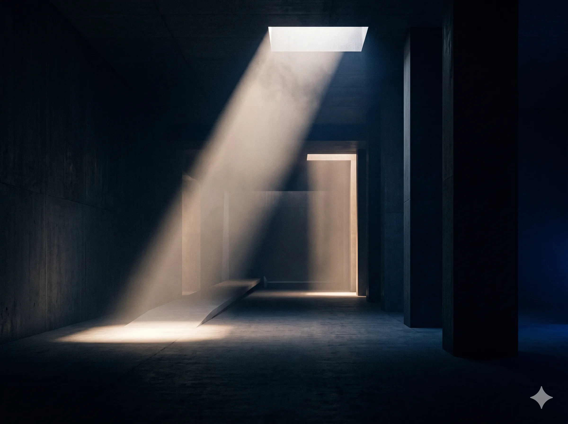 Glowing architectural space digital experience dark